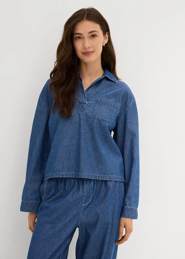 Bonprix Oversized Jeans-Tunika Mit Tasche - Blau - Damen