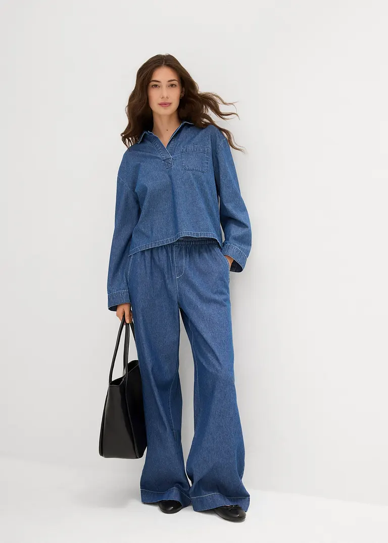 Bonprix Oversized Jeans-Tunika Mit Tasche - Blau - Damen