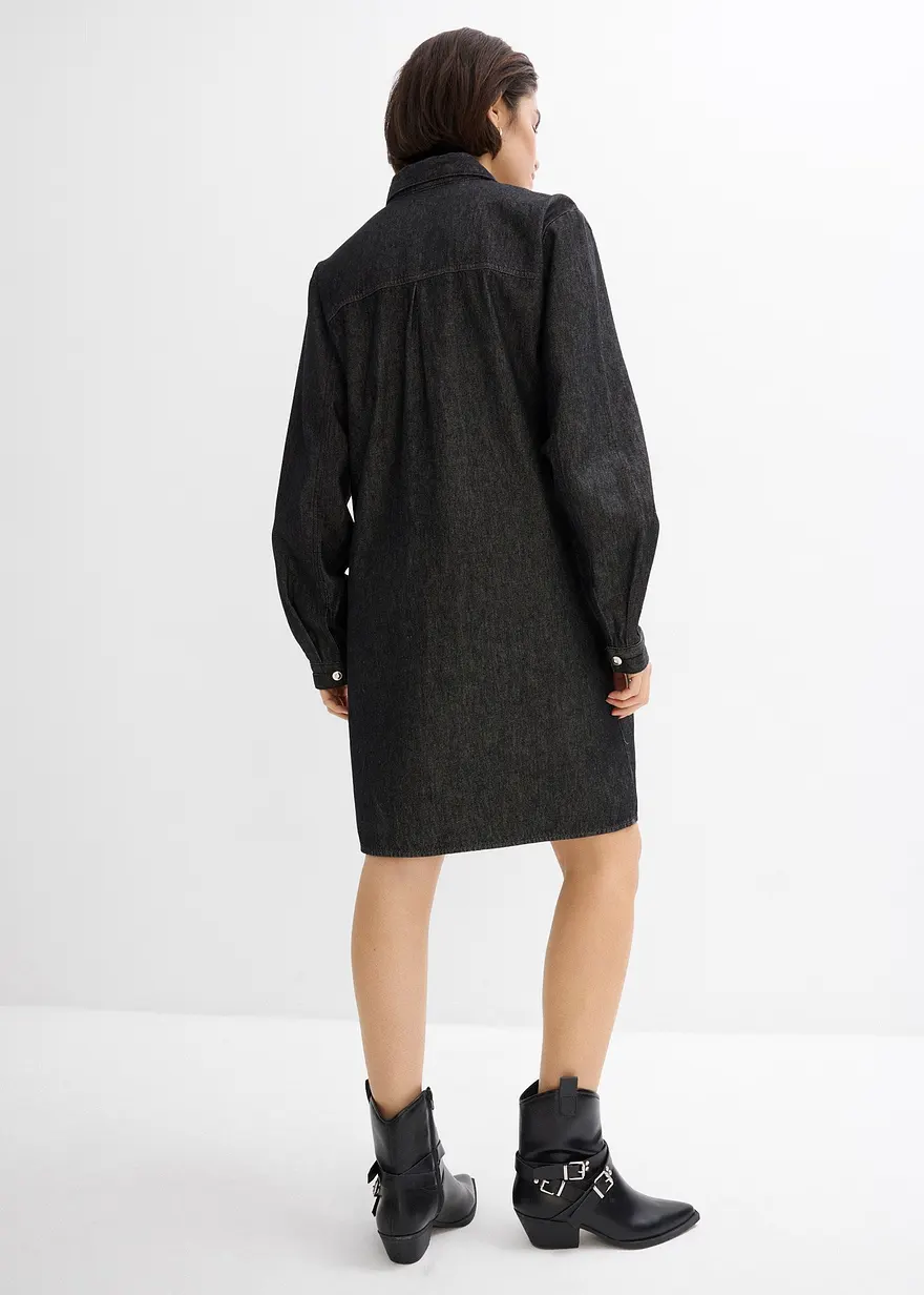Bonprix Oversized Jeanskleid Mit Knöpfen - Schwarz - Damen