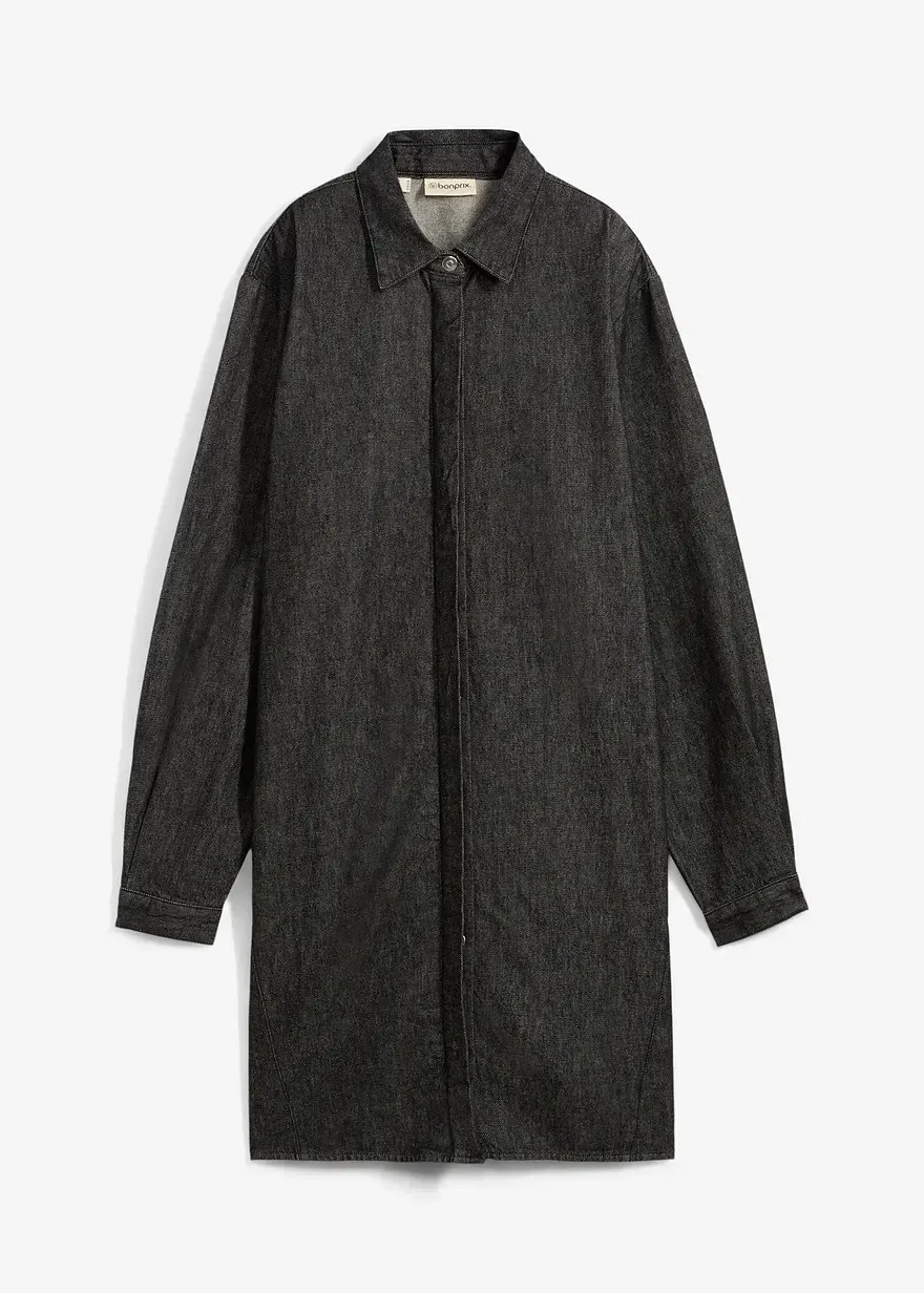 Bonprix Oversized Jeanskleid Mit Knöpfen - Schwarz - Damen