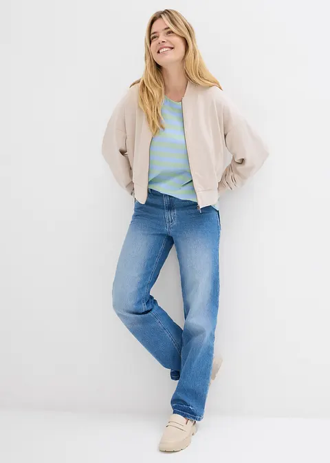 Bonprix Oversized Langarm-Shirt Mit Vokuhila Saum - Blau