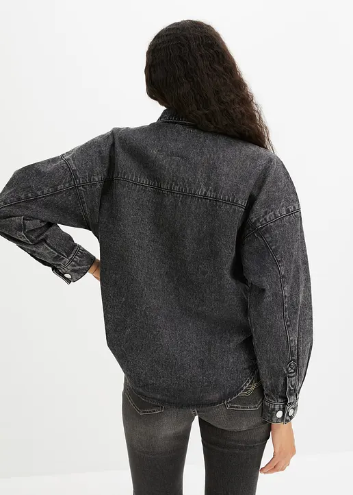 Bonprix Oversized Overshirt Aus Jeans - Schwarz - Damen