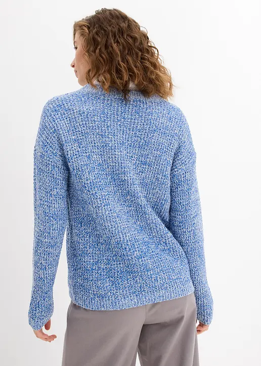 Bonprix Oversized Pullover Aus Waffelstrick Mit V-Ausschnitt - Blau