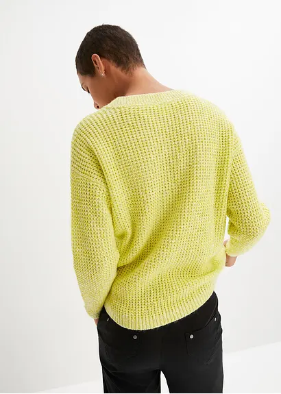 Bonprix Oversized Pullover Aus Waffelstrick Mit V-Ausschnitt - Grün