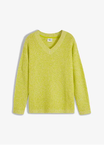 bonprix Oversized Pullover aus Waffelstrick mit V-Ausschnitt - grün