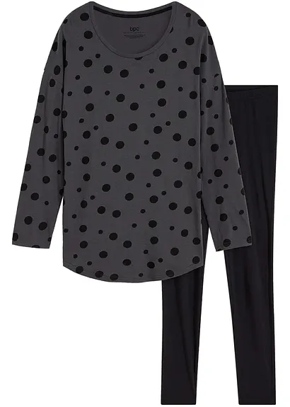 bonprix Oversized Pyjama mit Leggings - schiefergrau/schwarz