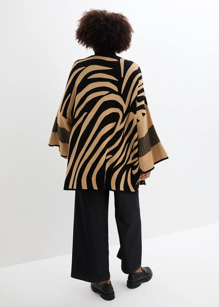 Bonprix Oversized Strickjacke Im Zebra Design - Schwarz - Damen