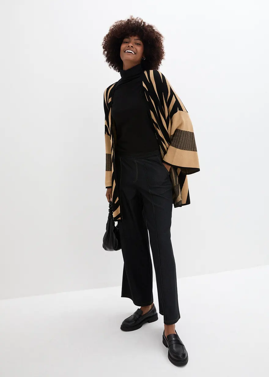 Bonprix Oversized Strickjacke Im Zebra Design - Schwarz - Damen