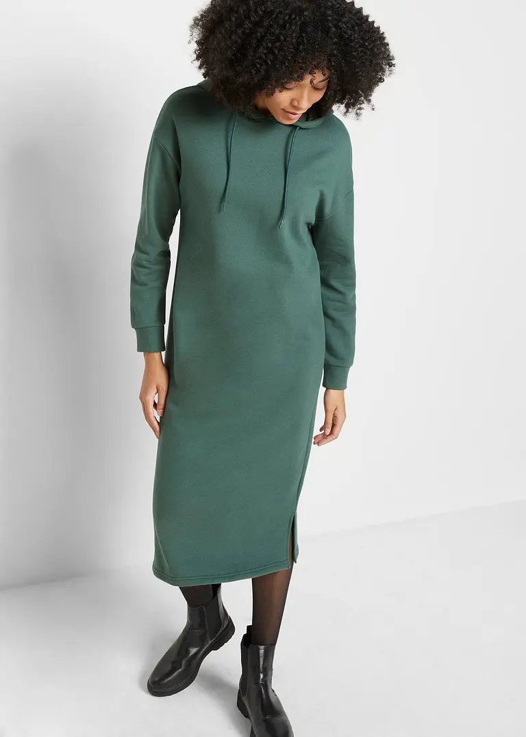 Bonprix Oversized Sweatkleid Mit Kapuze Und Seitlichen Schlitzen - Grün