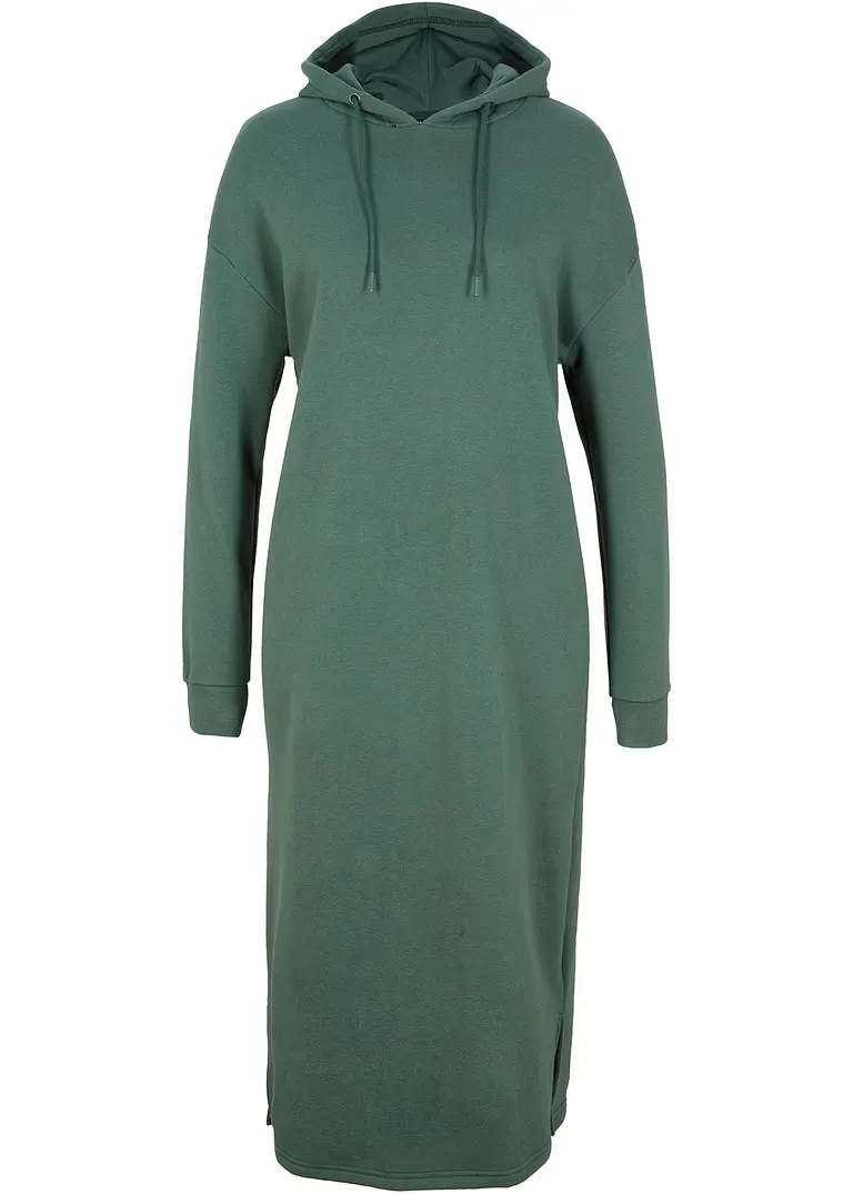 bonprix Oversized Sweatkleid mit Kapuze und seitlichen Schlitzen - grün