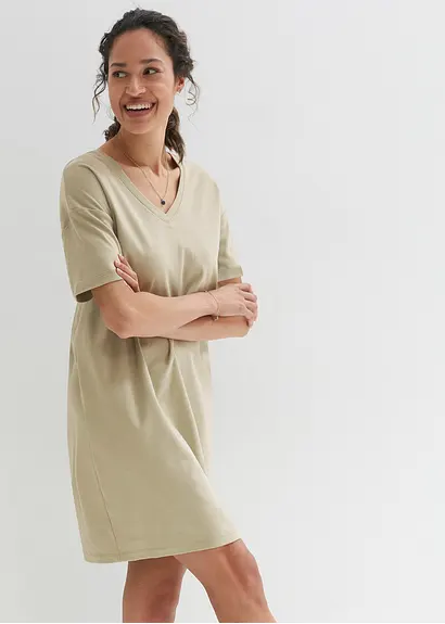 Bonprix Oversized T-Shirt-Kleid Mit V-Ausschnitt - Dunkelblau+seegras