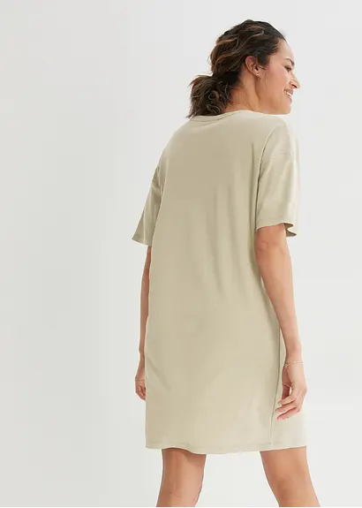 Bonprix Oversized T-Shirt-Kleid Mit V-Ausschnitt - Dunkelblau+seegras
