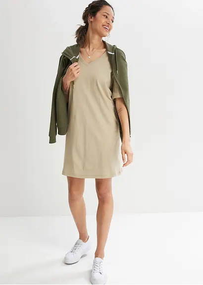 Bonprix Oversized T-Shirt-Kleid Mit V-Ausschnitt - Dunkelblau+seegras