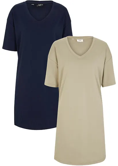 bonprix Oversized T-Shirt-Kleid mit V-Ausschnitt - dunkelblau+seegras