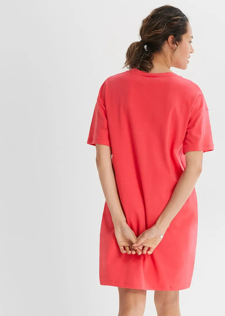 Bonprix Oversized T-Shirt-Kleid Mit V-Ausschnitt - Hibiskuspink+schwarz