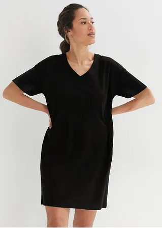 Bonprix Oversized T-Shirt-Kleid Mit V-Ausschnitt - Schwarz