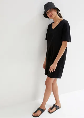 Bonprix Oversized T-Shirt-Kleid Mit V-Ausschnitt - Schwarz