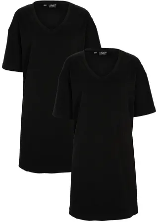 bonprix Oversized T-Shirt-Kleid mit V-Ausschnitt - schwarz