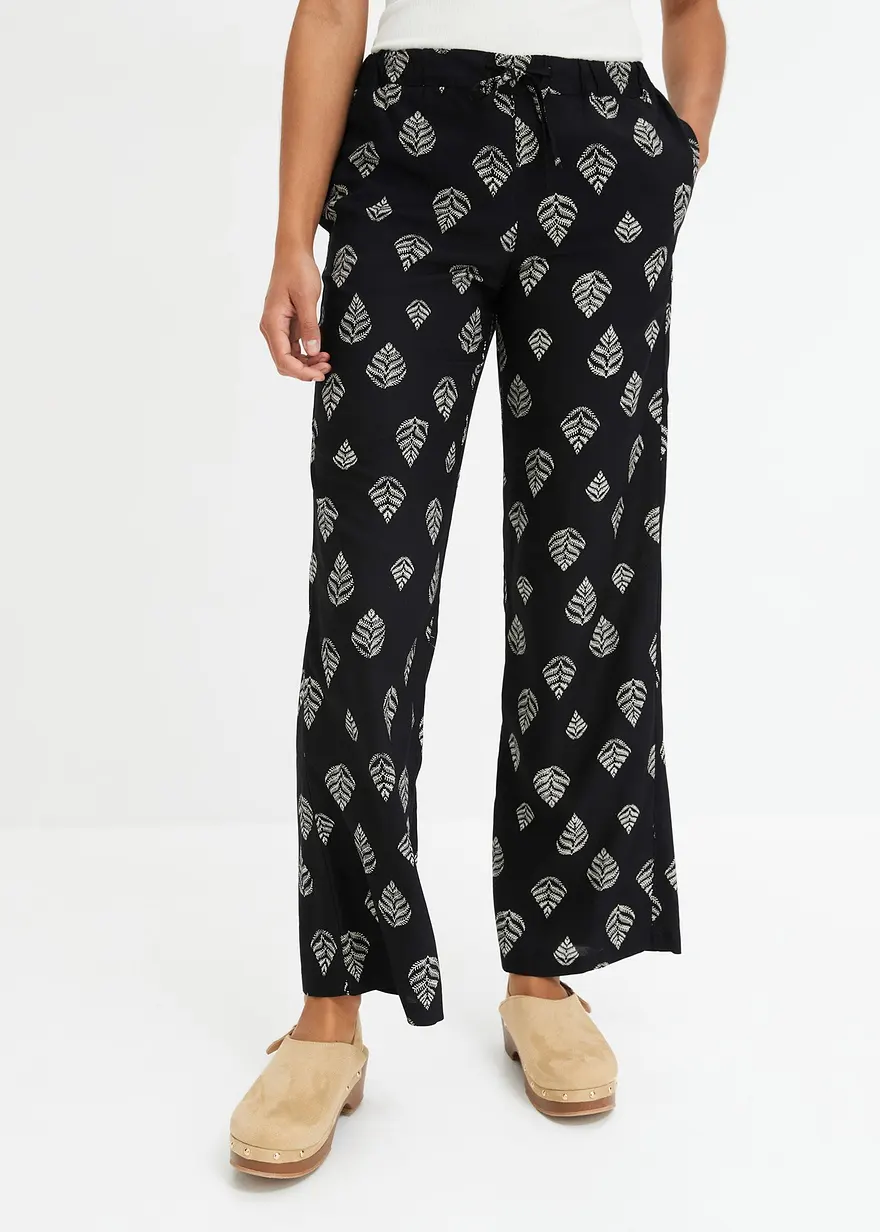 Bonprix Palazzo-Hose Aus Viskose Mit Bindeband - Schwarz Petite - Damen