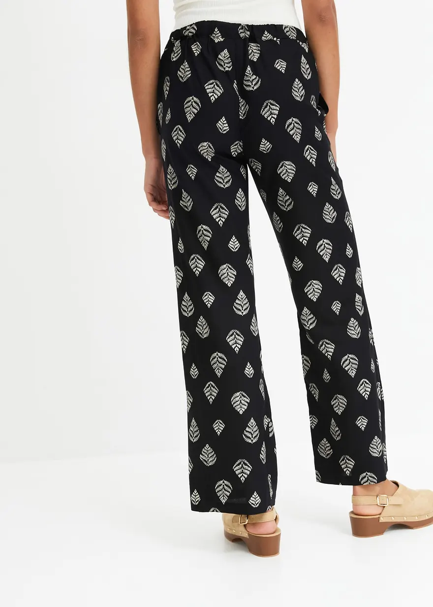 Bonprix Palazzo-Hose Aus Viskose Mit Bindeband - Schwarz Petite - Damen