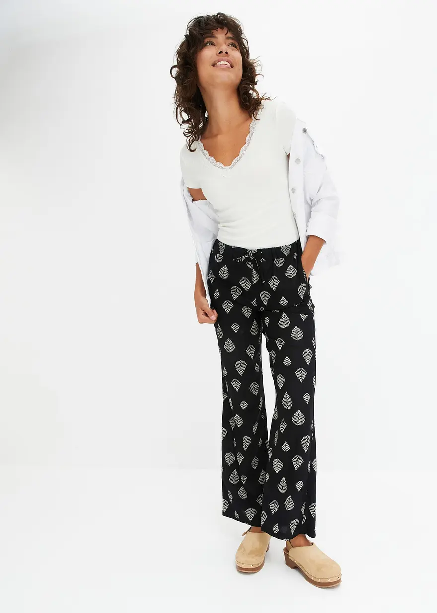 Bonprix Palazzo-Hose Aus Viskose Mit Bindeband - Schwarz Petite - Damen