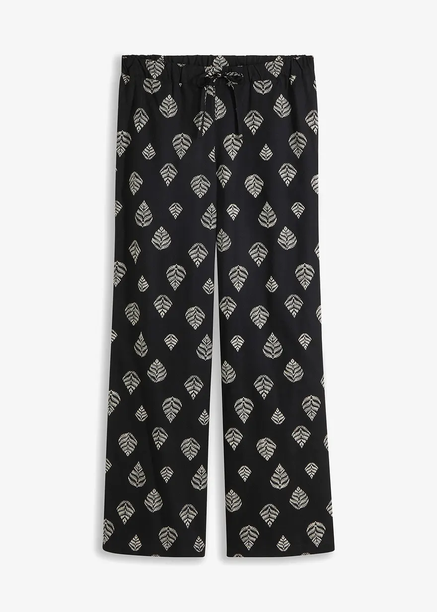 bonprix Palazzo-Hose aus Viskose mit Bindeband - schwarz petite - Damen
