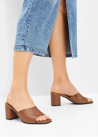 Bonprix Pantolette Aus Leder Mit Schönem Blockabsatz - Braun