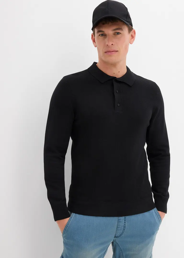 Bonprix Pflegeleichtes Poloshirt In Feinstrick - Schwarz