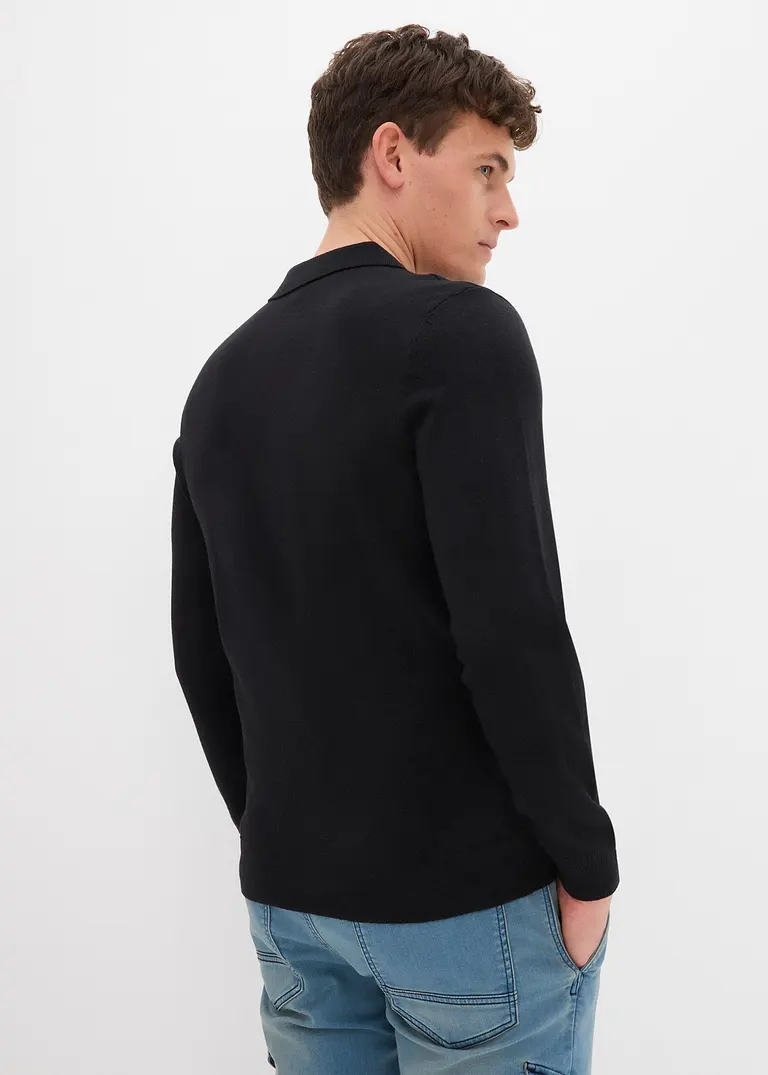Bonprix Pflegeleichtes Poloshirt In Feinstrick - Schwarz