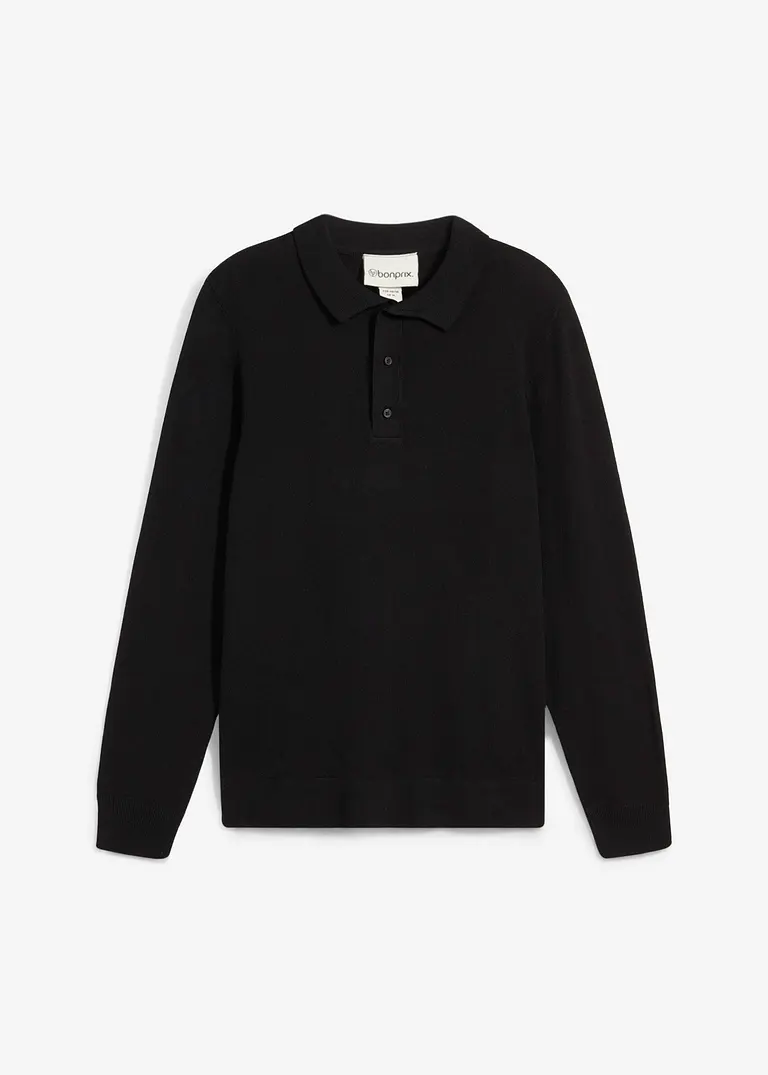 bonprix Pflegeleichtes Poloshirt in Feinstrick - schwarz