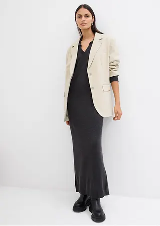 Bonprix Polo-inspiriertes Kleid Mit Offenem Kragen In Maxilänge - Grau