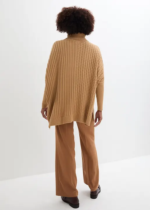 Bonprix Poncho Mit Verschiedenen Strickmustern - Beige - Damen
