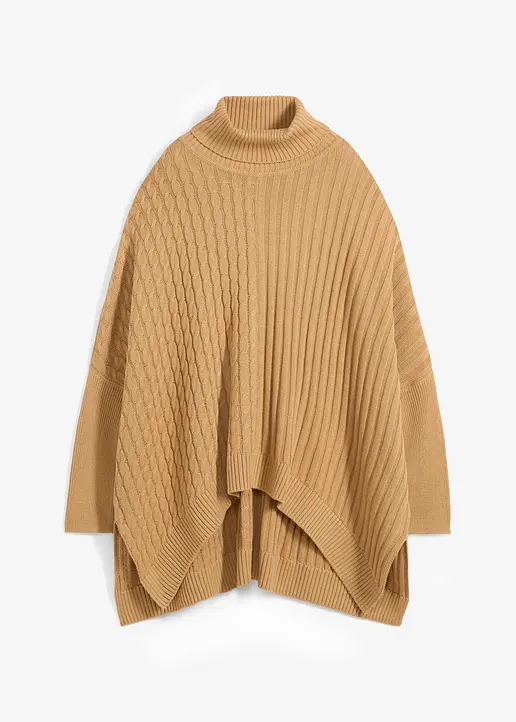 bonprix Poncho mit verschiedenen Strickmustern - beige - Damen