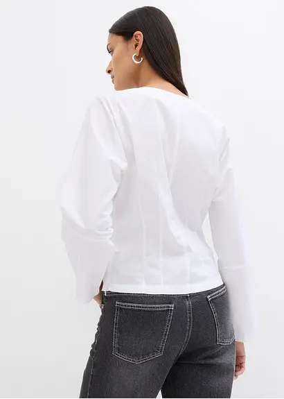 Bonprix Popeline Bluse Mit Wasserfall-Ausschnitt Und Seitlichem Reißverschluss Zur Weitenregulierung