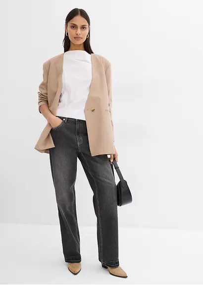 Bonprix Popeline Bluse Mit Wasserfall-Ausschnitt Und Seitlichem Reißverschluss Zur Weitenregulierung