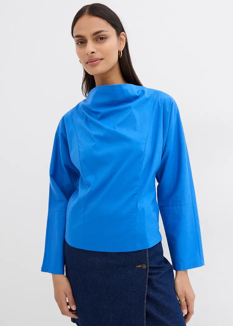 Bonprix Popeline Bluse Mit Wasserfall-Ausschnitt Und Seitlichem Reißverschluss Zur Weitenregulierung