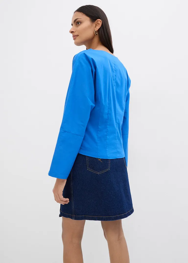 Bonprix Popeline Bluse Mit Wasserfall-Ausschnitt Und Seitlichem Reißverschluss Zur Weitenregulierung