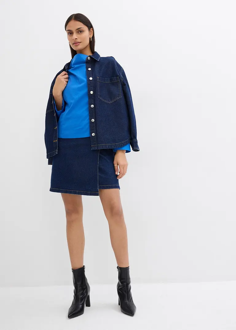 Bonprix Popeline Bluse Mit Wasserfall-Ausschnitt Und Seitlichem Reißverschluss Zur Weitenregulierung