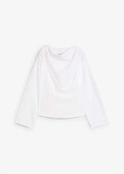 bonprix Popeline Bluse mit Wasserfall-Ausschnitt und seitlichem Reißverschluss zur Weitenregulierung