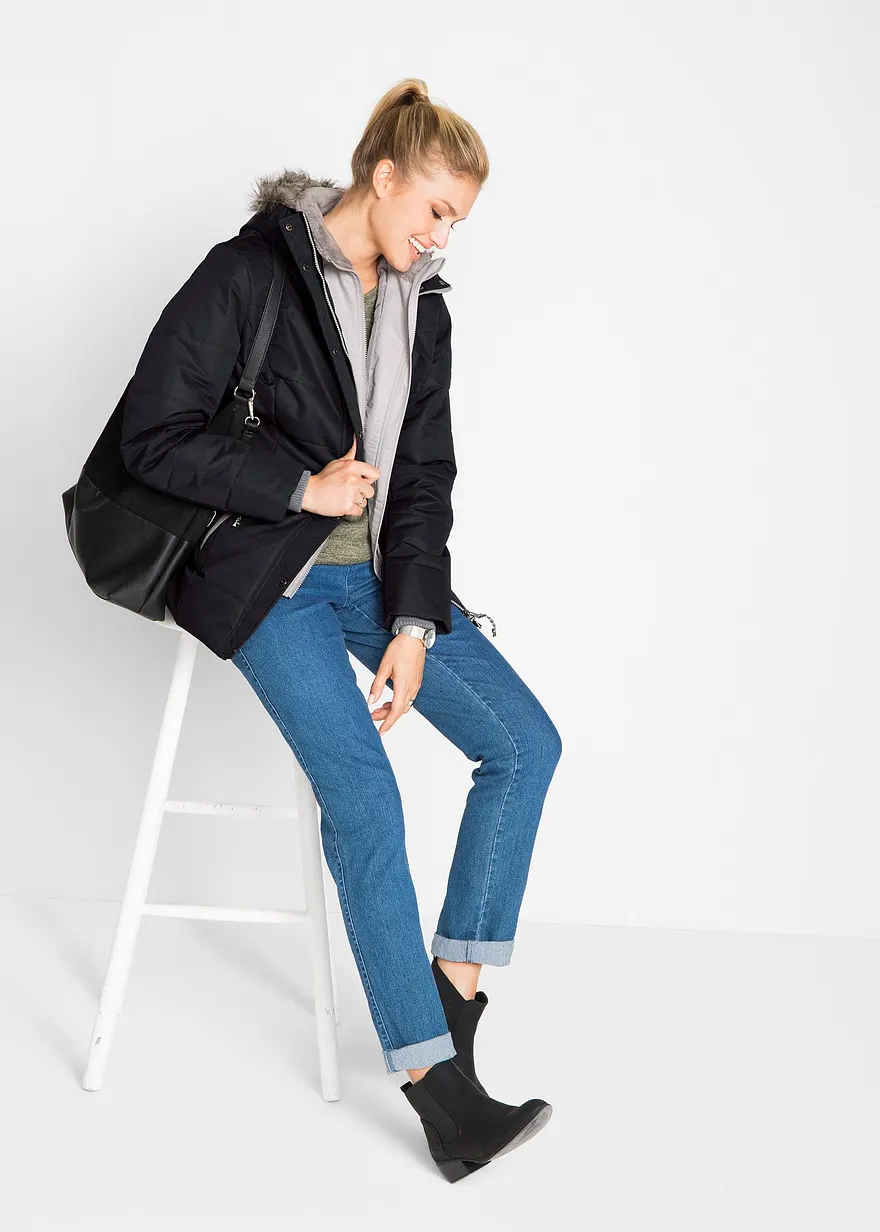Bonprix Praktische Jacke Mit Kapuze Wattiert - Schwarz - Damen