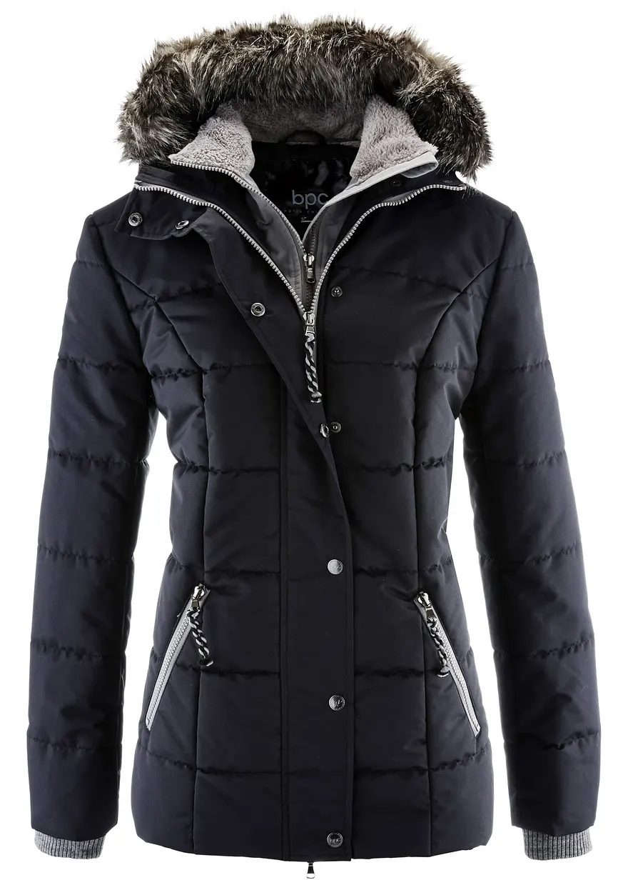 bonprix Praktische Jacke mit Kapuze wattiert - schwarz - Damen