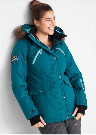 Bonprix Praktische Regenjacke Mit Abnehmbarer Kapuze Sowie Abnehmbarem Fellimitat Und Verschließbaren Taschen