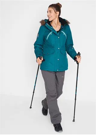 Bonprix Praktische Regenjacke Mit Abnehmbarer Kapuze Sowie Abnehmbarem Fellimitat Und Verschließbaren Taschen