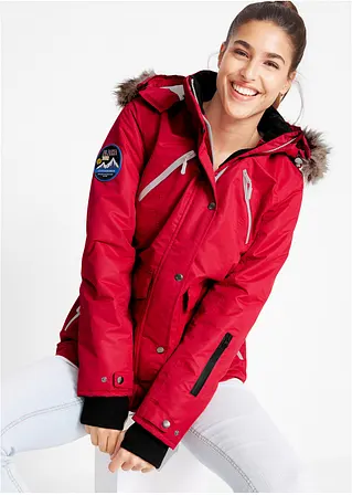 Bonprix Praktische Regenjacke Mit Abnehmbarer Kapuze Sowie Abnehmbarem Fellimitat Und Verschließbaren Taschen