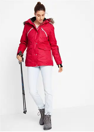 Bonprix Praktische Regenjacke Mit Abnehmbarer Kapuze Sowie Abnehmbarem Fellimitat Und Verschließbaren Taschen