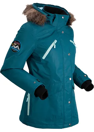 bonprix Praktische Regenjacke mit abnehmbarer Kapuze sowie abnehmbarem Fellimitat und verschließbaren Taschen