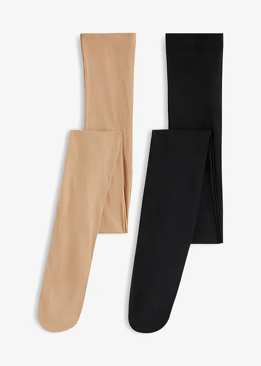 bonprix Praktische Strumpfhose im Doppelpack - hellbeige/schwarz - Damen