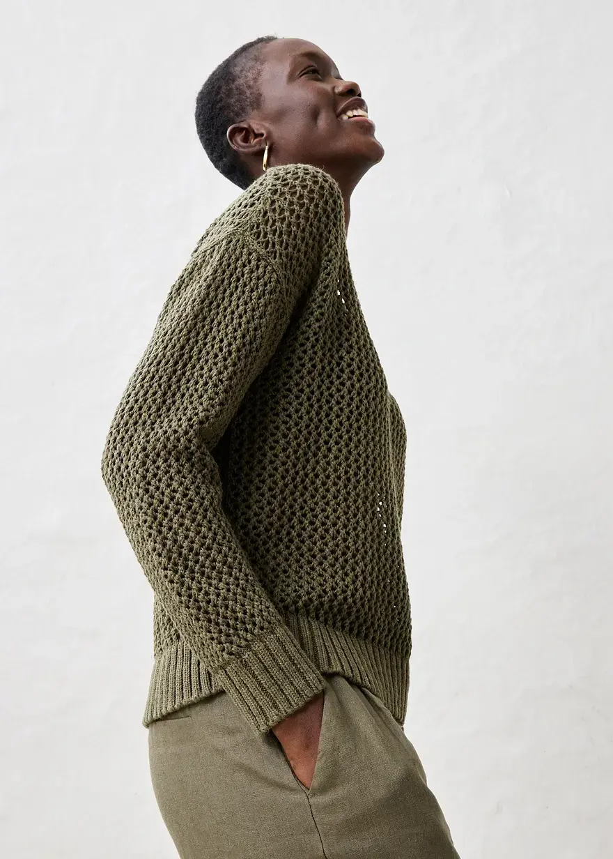 Bonprix Pullover In Schönem Ajour Und Leichtem Leinen-Mix - Grün - Damen