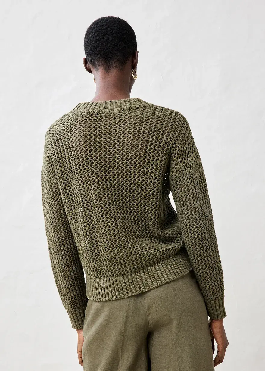 Bonprix Pullover In Schönem Ajour Und Leichtem Leinen-Mix - Grün - Damen