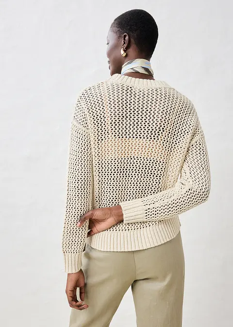 Bonprix Pullover In Schönem Ajour Und Leichtem Leinen-Mix - Beige - Damen